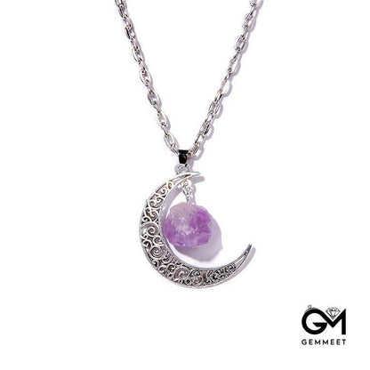 Silver Moon Stone Pendant Necklace