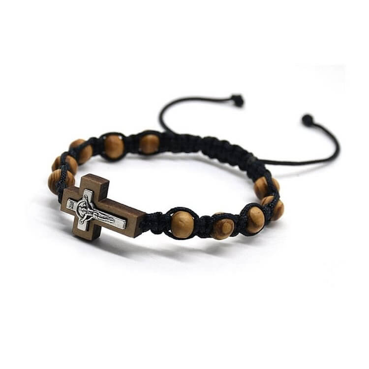 Cross Jesus Wooden Rosary Wrap Bracelet