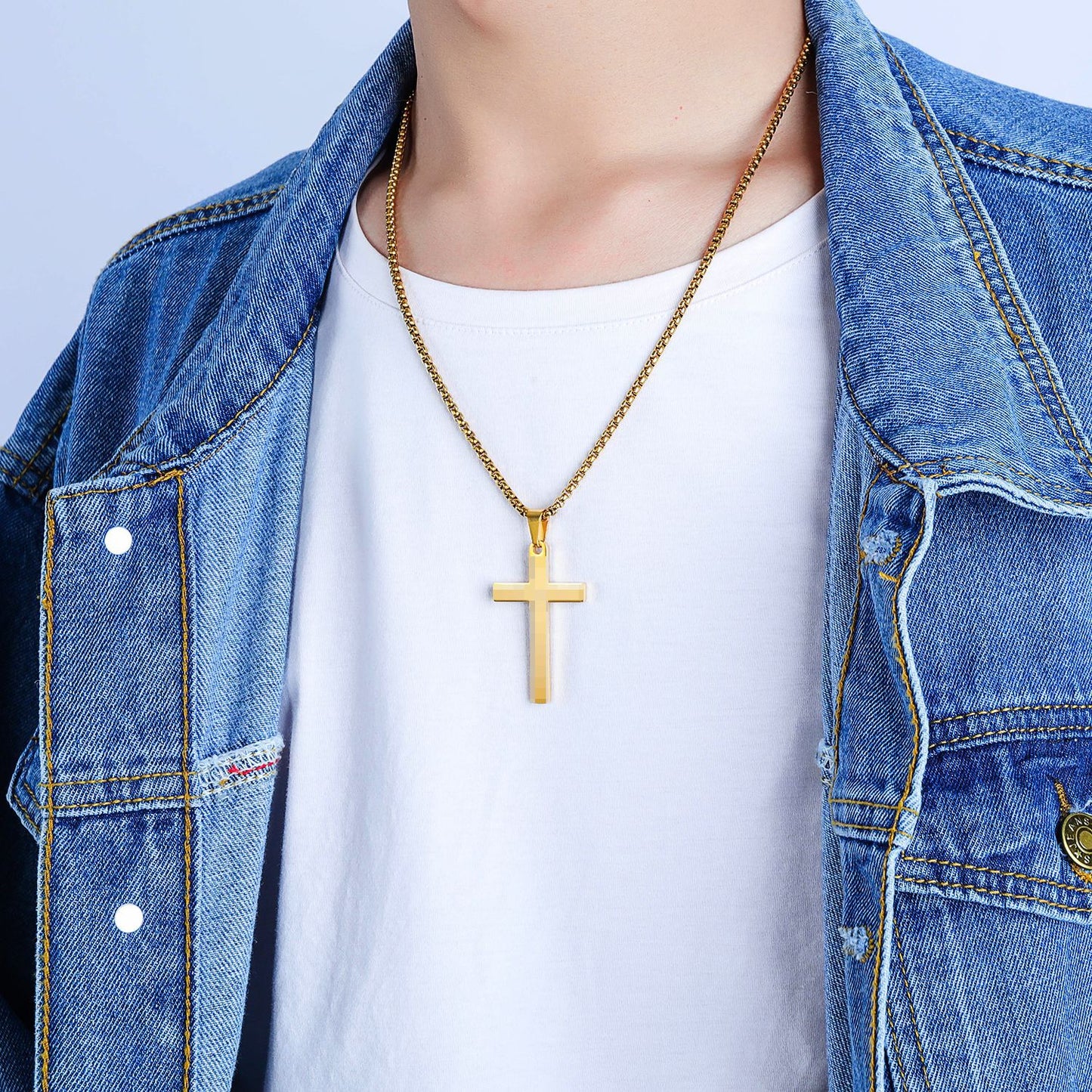 Titanium Steel Cross Pendant Chain Necklace