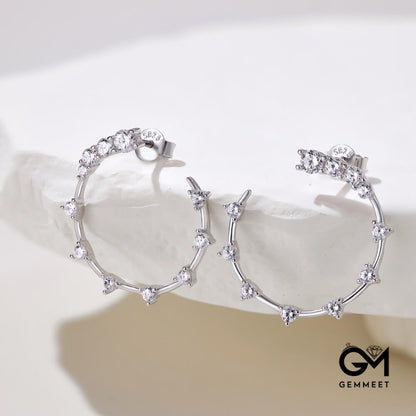 S925  Silver White Zircon Symmetrical Simple Earrings