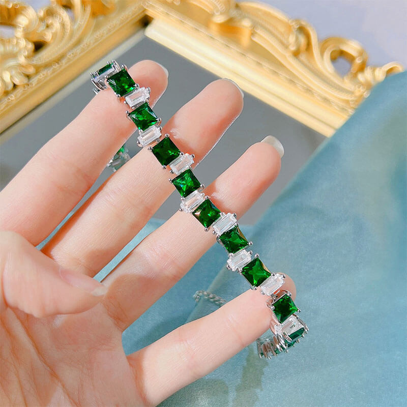 New Light Luxury Imitation Emerald Bracelet Brilliant Colorful Gemstone Princess Solitaire Adjustable Green Diamond Bracelet