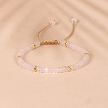 Flat Bead White Crystal Bead Bracelet