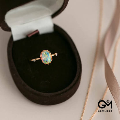 Retro Gold Opal Adjustable Ring