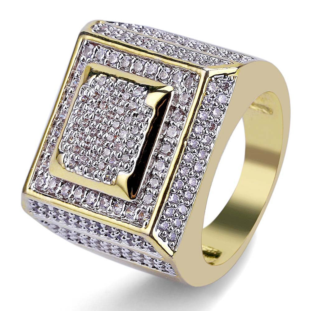 Micro-inlaid Zircon Hip Hop Square Ring for Men