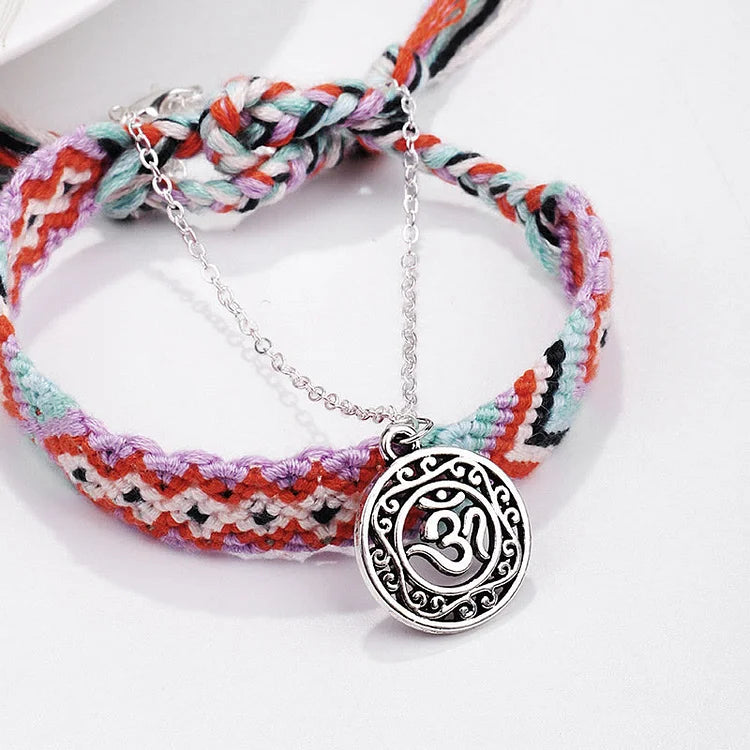 Handwoven Cotton Rope OM Pendant Bracelet Anklet