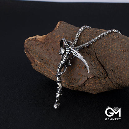 Titanium Steel Personality Skull Sickle Necklace