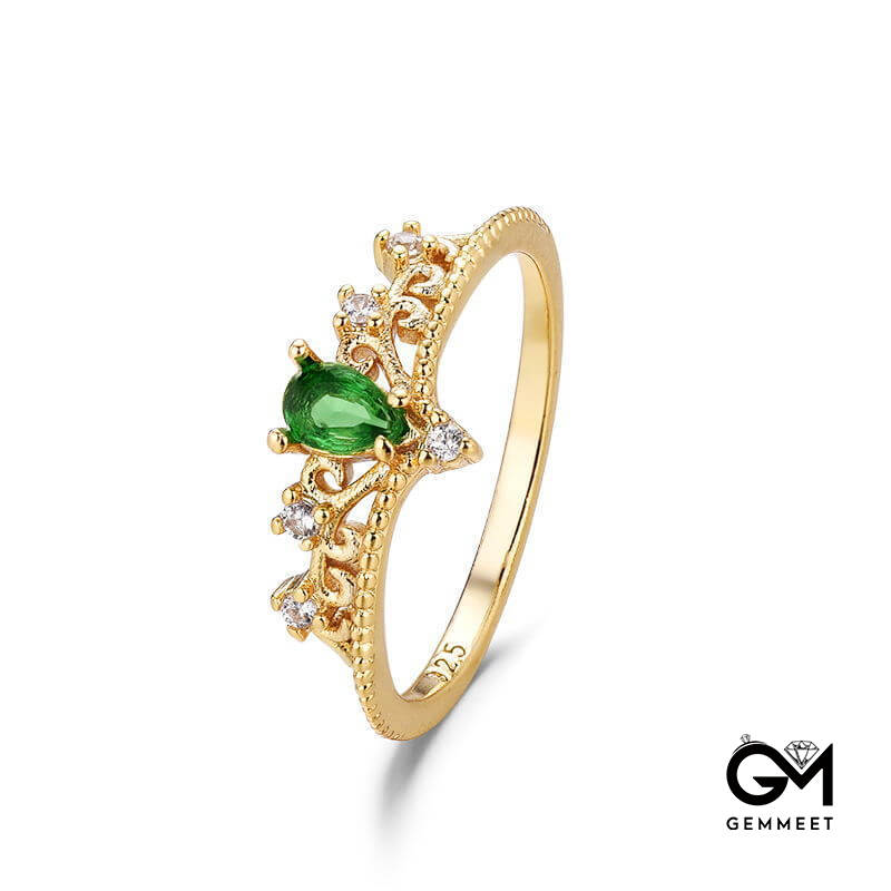 Green Zircon Crown Gold Plated Ring