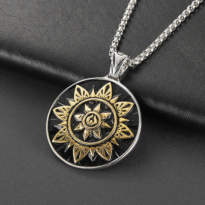 Sunflower Titanium Steel Gold Round Brand Necklace