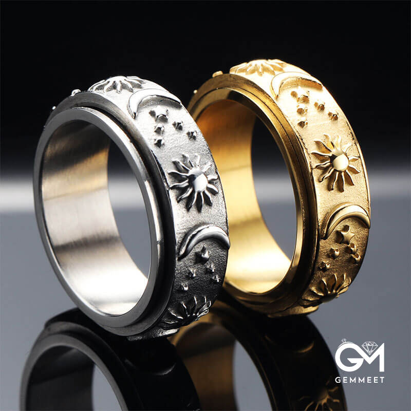 Cool Sun Moon & Star Band Ring