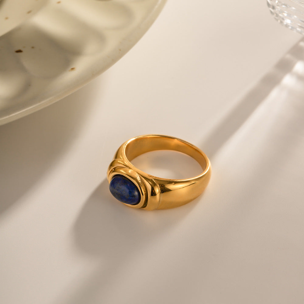 Court Vintage Titanium Oval Cut Lapis Lazuli Band Ring