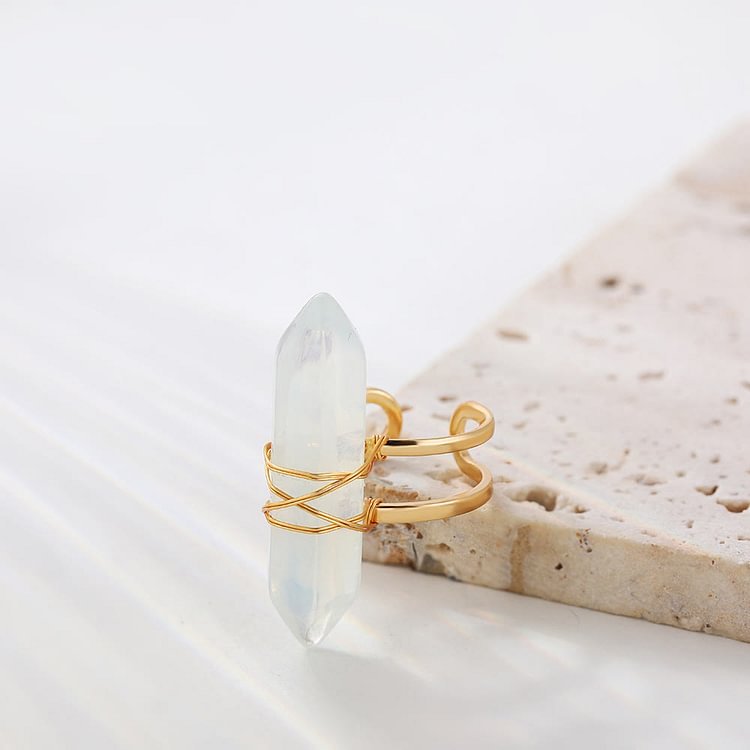 Hexagonal Column Natural Crystal Ring