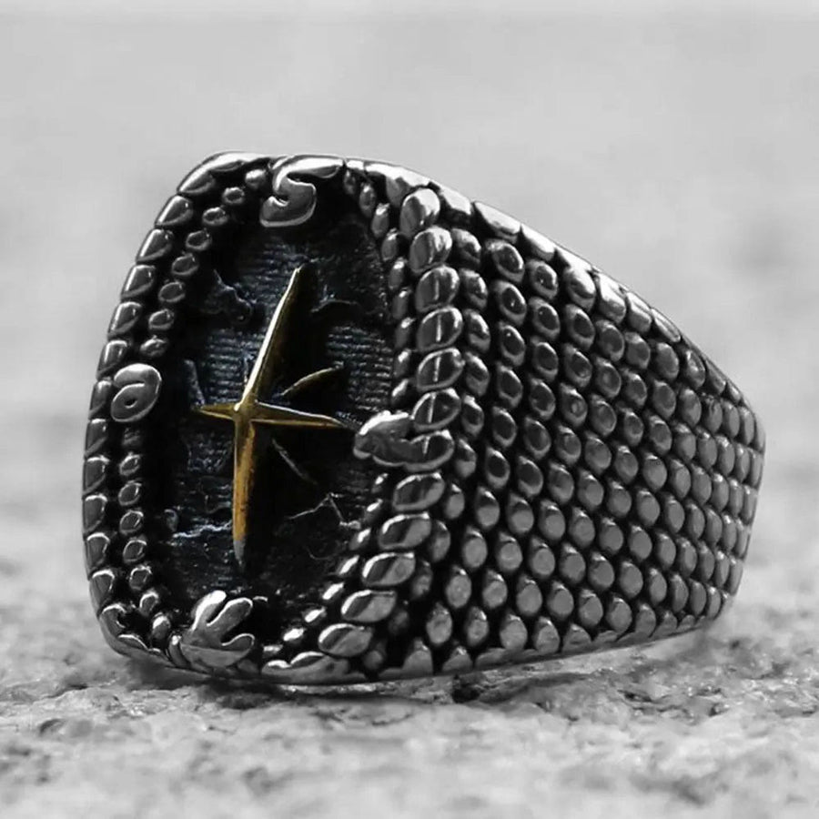 Golden Compass Stainless Steel Viking Ring