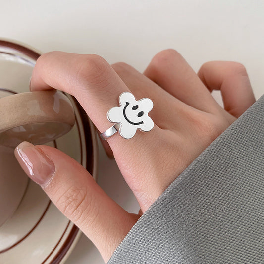 925 Silver Smiley Face Light Luxury Premium Adjustable Ring