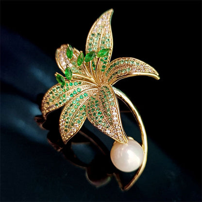 Luxurious Emerald Full Stones Lily Brooch