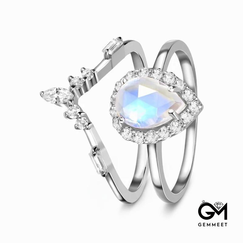 Microzircon Moonstone Double Ring