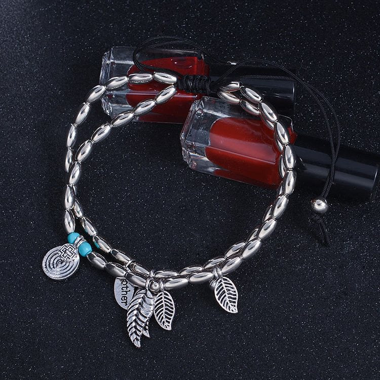 Turquoise Silver Leaf Double Layer Bracelet Anklet