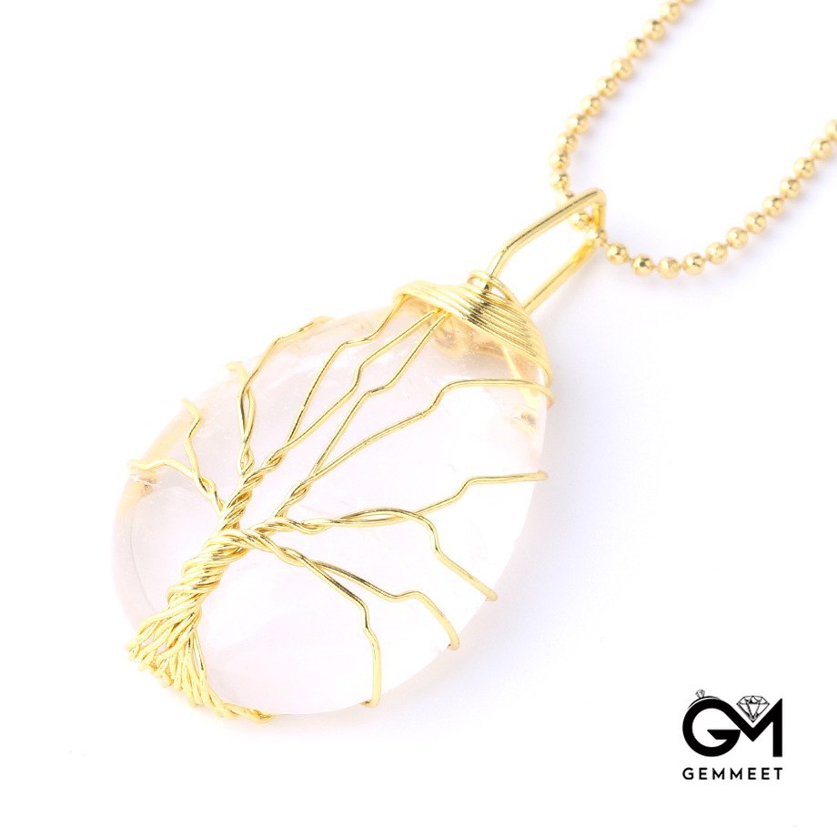 Gold Thread Drops White Crystal Pendant Necklace