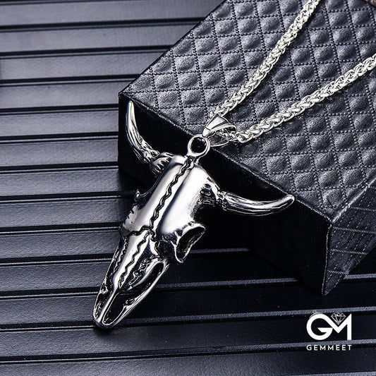 Stainless Steel Zodiac Ox Head Pendant Necklace