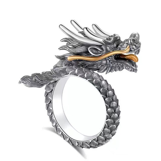 Vintage Men's Head Of Dragon Ring