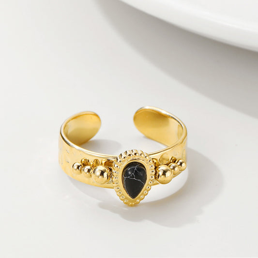 Retro Black Stone Adjustable Ring