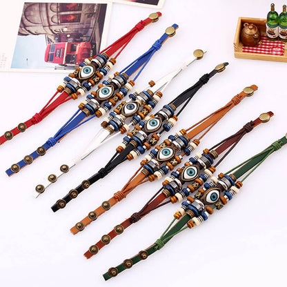 New Beaded Eyes Leather Bracelet Pull Adjustment Couple Leather Bracelet