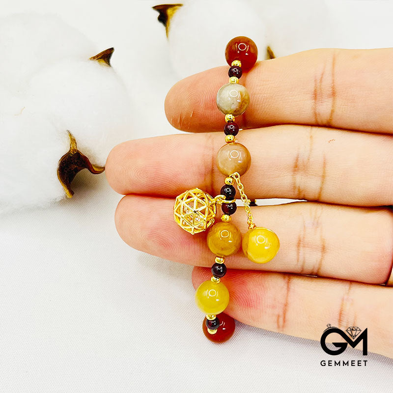 Colorful Agate Garnet Bead Bracelet