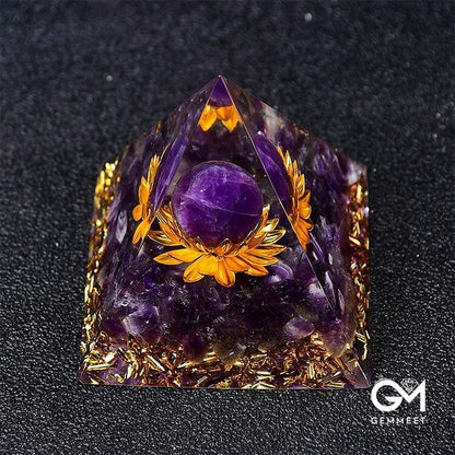 Amethyst Sphere Lotus Symbol Orgone Pyramid