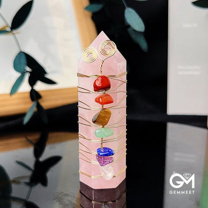 Seven Chakra Crystal Tower Point Wire Wrapped