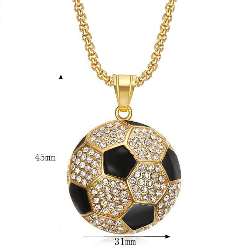 Hiphop Jewelry Stainless Steel Gold-plated Inlaid Zircon Football Pendant