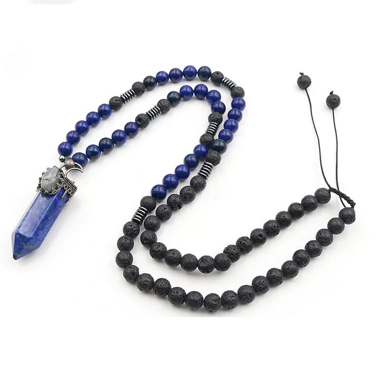 Natural Crystal Hexagon Prism Pendant Mala Necklace