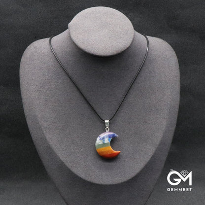 Seven Colored Stone Crystal Moon Pendant