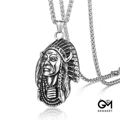 Indian Tribe Legend Chief Titanium Steel Necklace