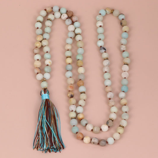 Bohemian Amazon Stone Fringe Necklace