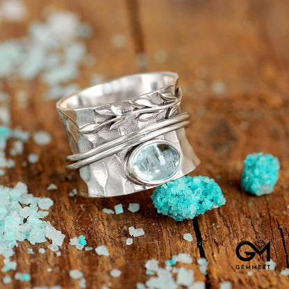 Boho Aquamarine Leaf Ring