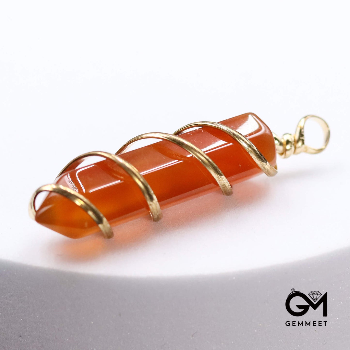 Red Agate Hexagon Spiral Agate Wound Pendant