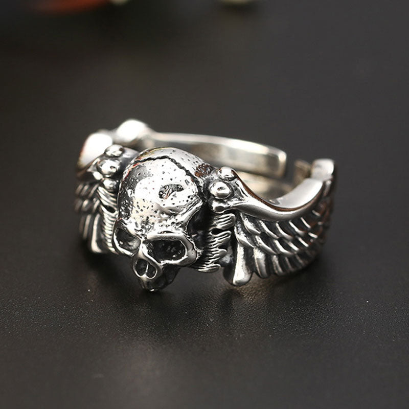 Evil Angel Skull Wings Adjustable Ring