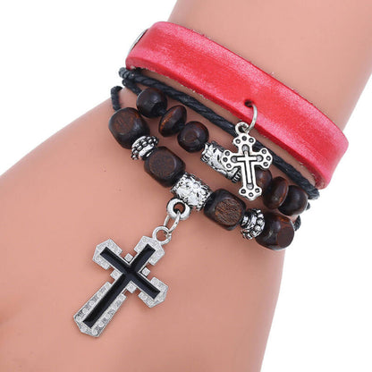 Double Cross Multilayer Leather Bracelet Simple Retro Leather Bracelet