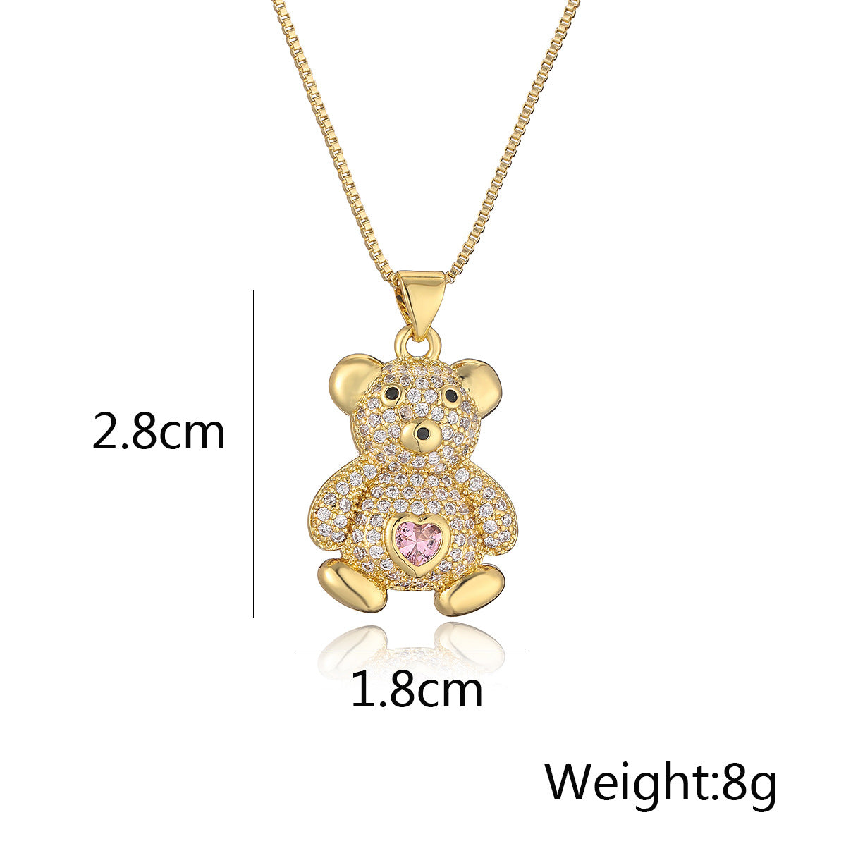 Cute Full Stones Teddy Bear Pendant Necklace