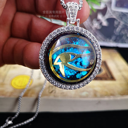 Big Resin Horus Eye Halo Stones Pendant Necklace