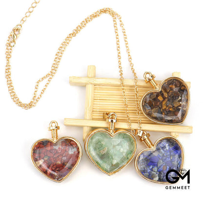 Crushed Stone Heart Glass Pendant Necklace