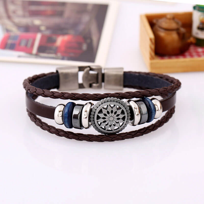 Helios Motif Simple Woven Leather Bracelet