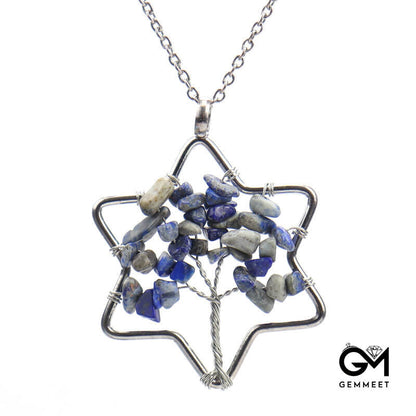 Crystal Hexagram Tree of Life Pendant Necklace