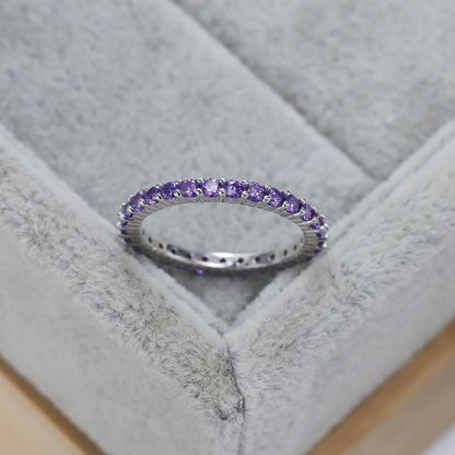 S925 Full Amethyst Thin Band Ring