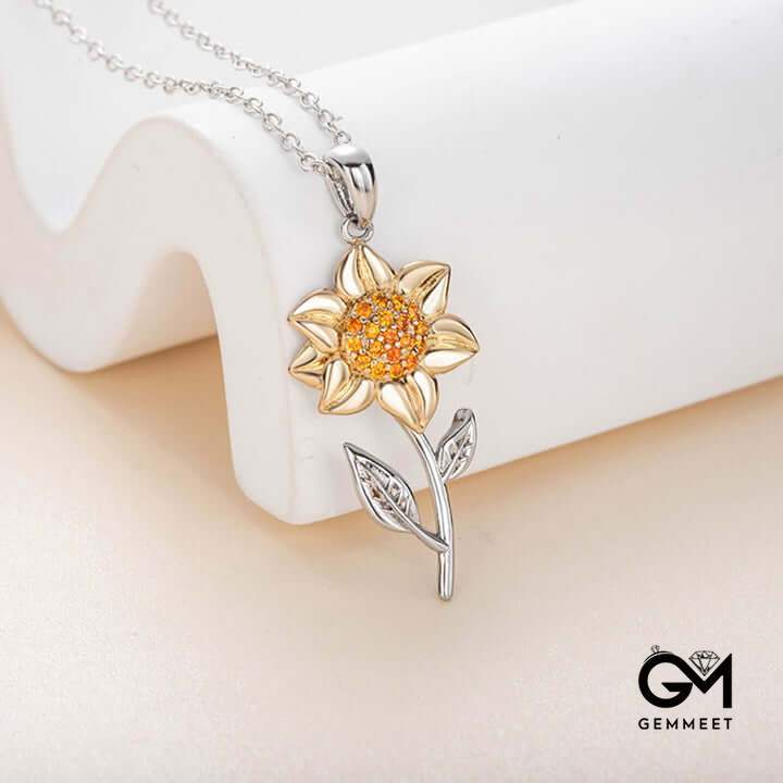 Golden Sunflower Sterling Silver Pendant Necklace