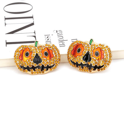 Halloween Personalized Cute Earrings Alloy Drop Oil Color Zircon Pumpkin Exaggerated Funny Earrings