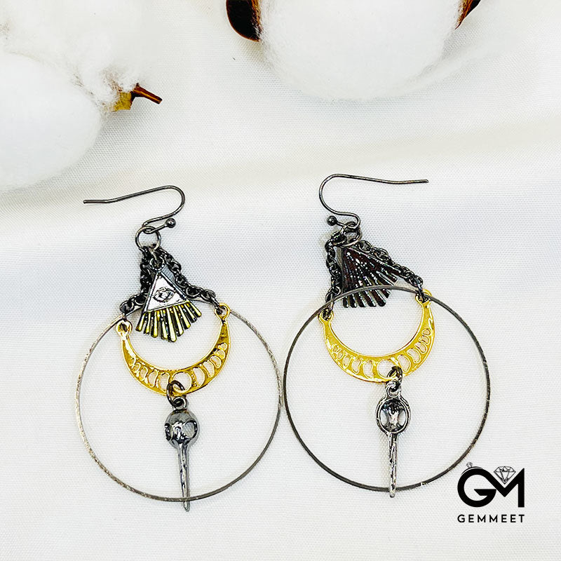 Evil Eyes Moon Phase Crow Skull Earrings