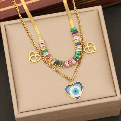 Heart Evil Eye Color Stones Bracelet Necklace & Earrings