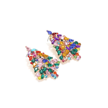 Christmas Earrings Colorful Zircon Christmas Tree Earrings Retro Temperament Alloy Full Inlaid Zircon Earrings