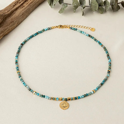 Natural Blue Turquoise Beaded Evil Eye Necklace