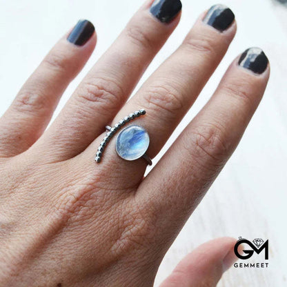 Moonstone Oval Stone Adjustable Ring